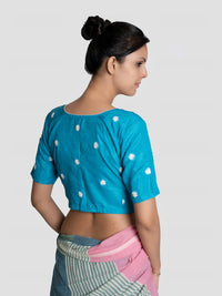 Blooming Blooms – Blue Cotton Silk Hand Embroidered Blouse (Non-Padded) - Kozylook