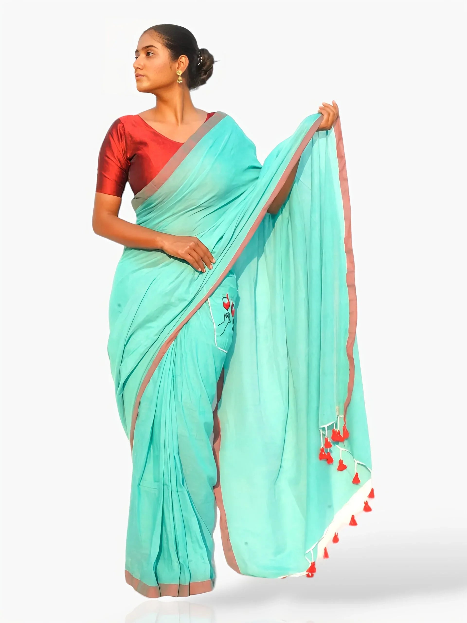 Cheers to Life – Ready to Wear Pocket Saree with Cheers Embroidery - Kozylook