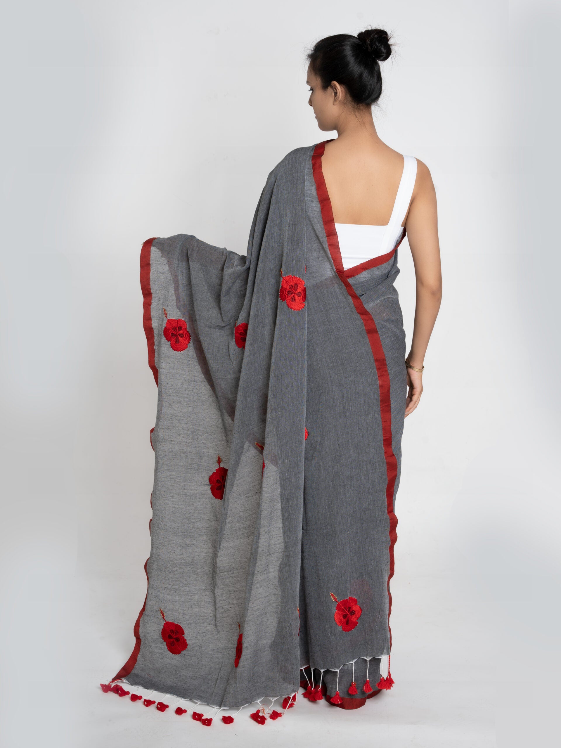 Red Sorrel Series 2 – Handwoven Linen Saree - Kozylook