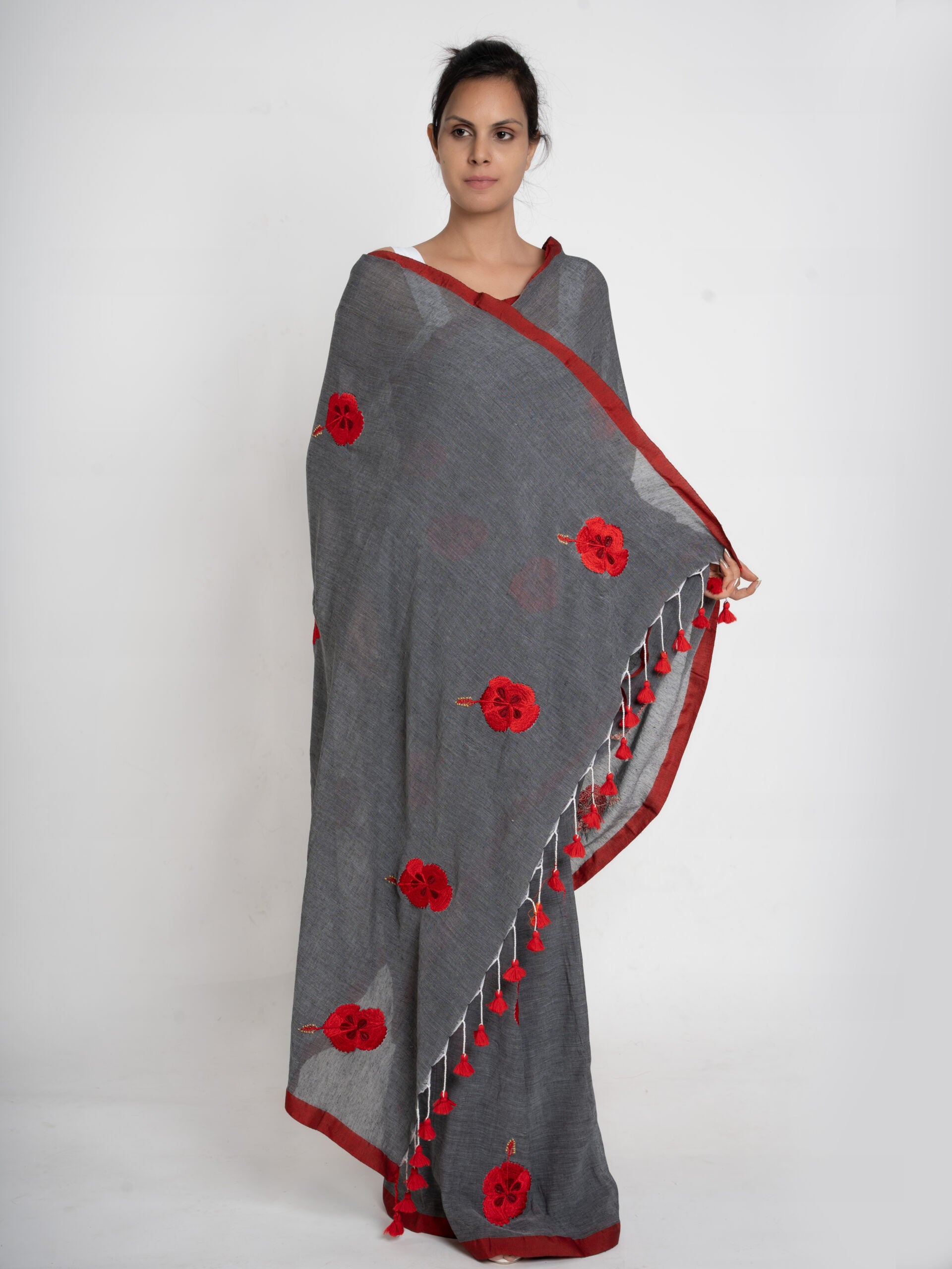Red Sorrel Series 2 – Handwoven Linen Saree - Kozylook
