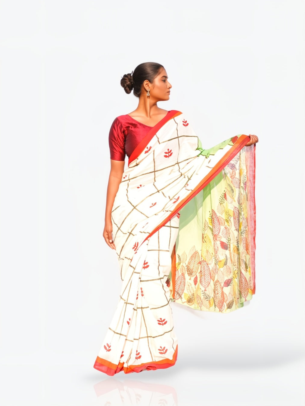 Song of Spring – Hand Block Printed Mulmul Cotton Saree - Kozylook
