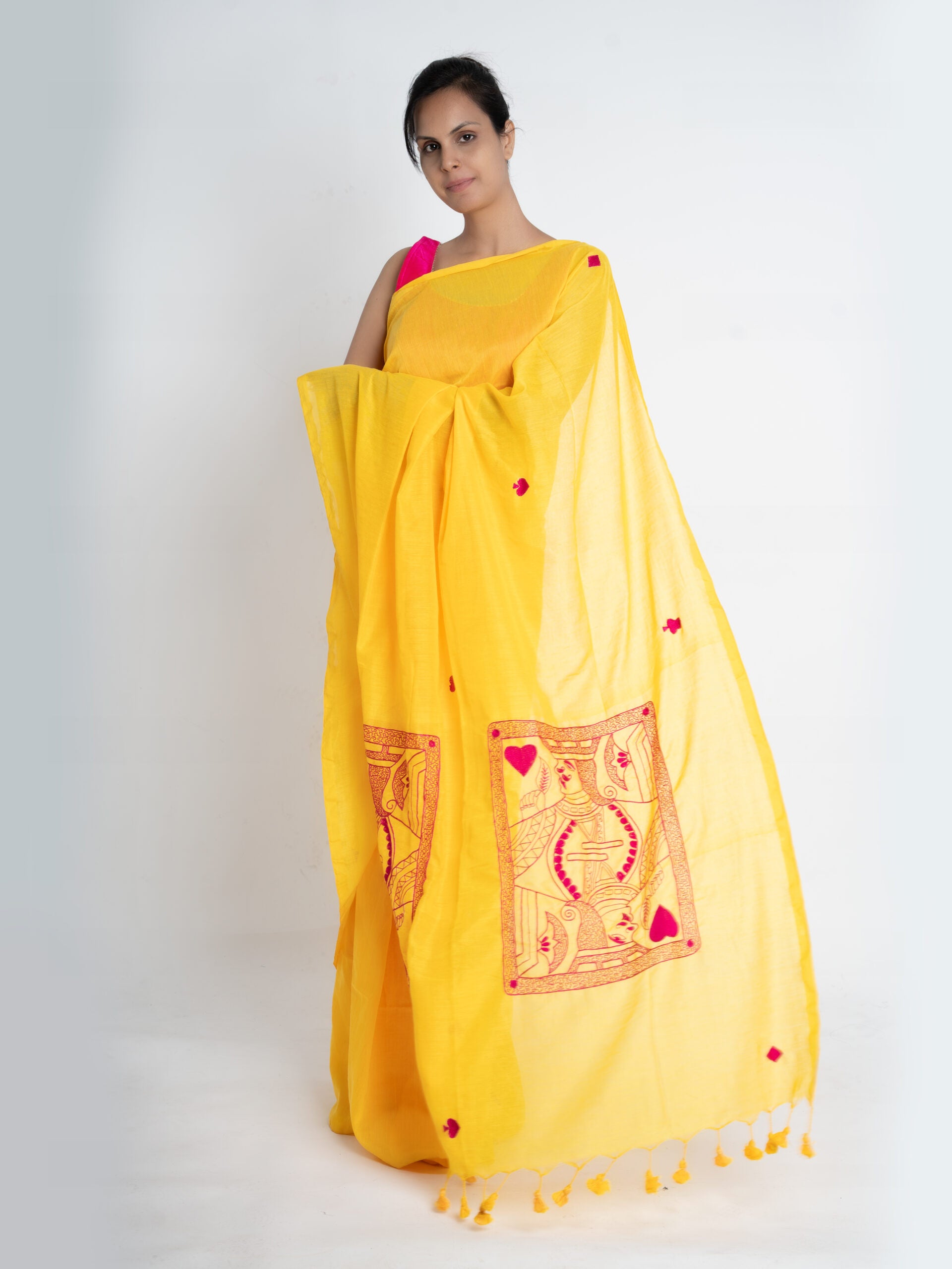 Playfulness with Colors – Hand Embroidered Mulmul Saree - Kozylook