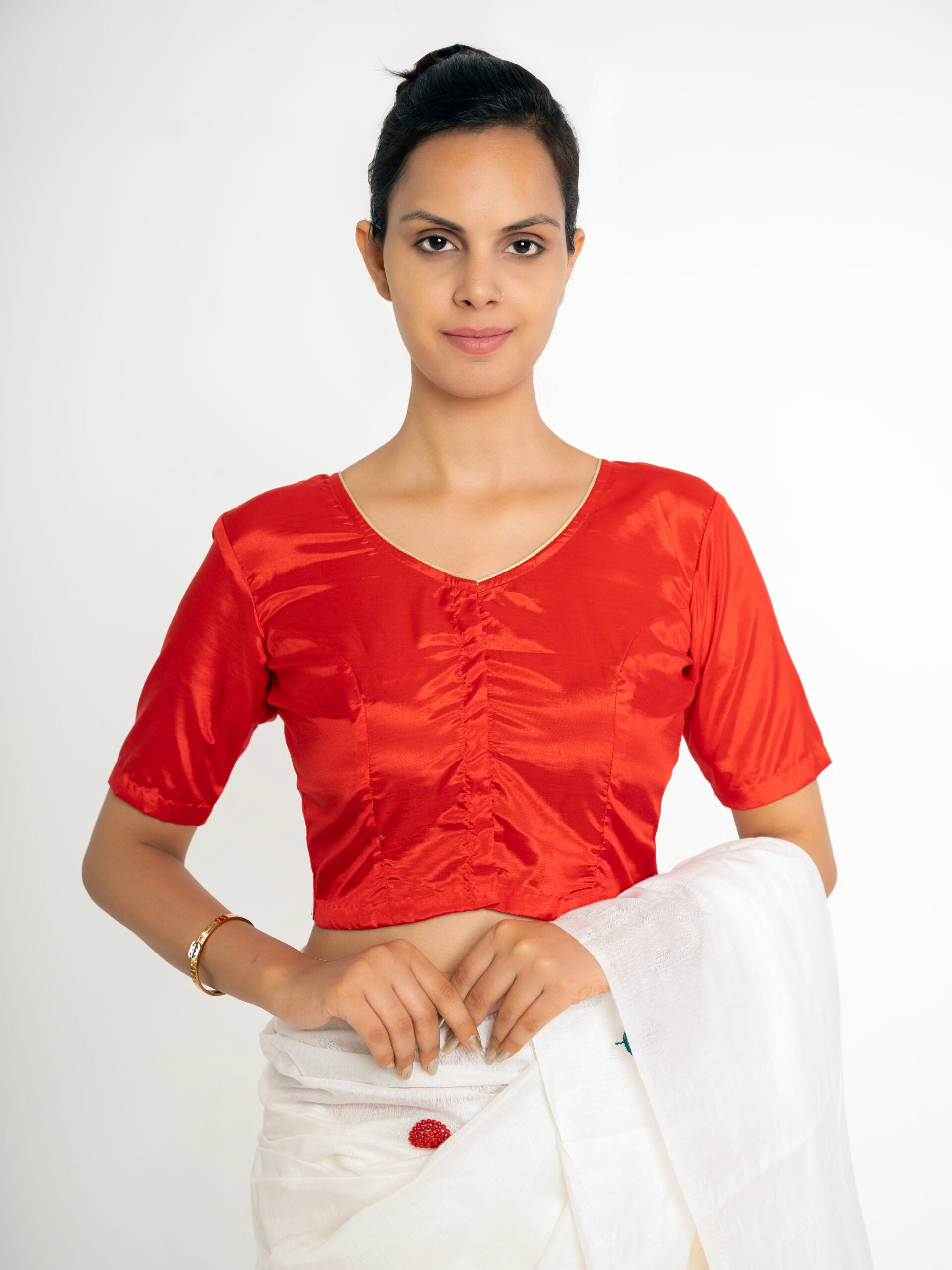 Jhumka – Red Silk Hand Embroidered Blouse (Non-Padded) - Kozylook