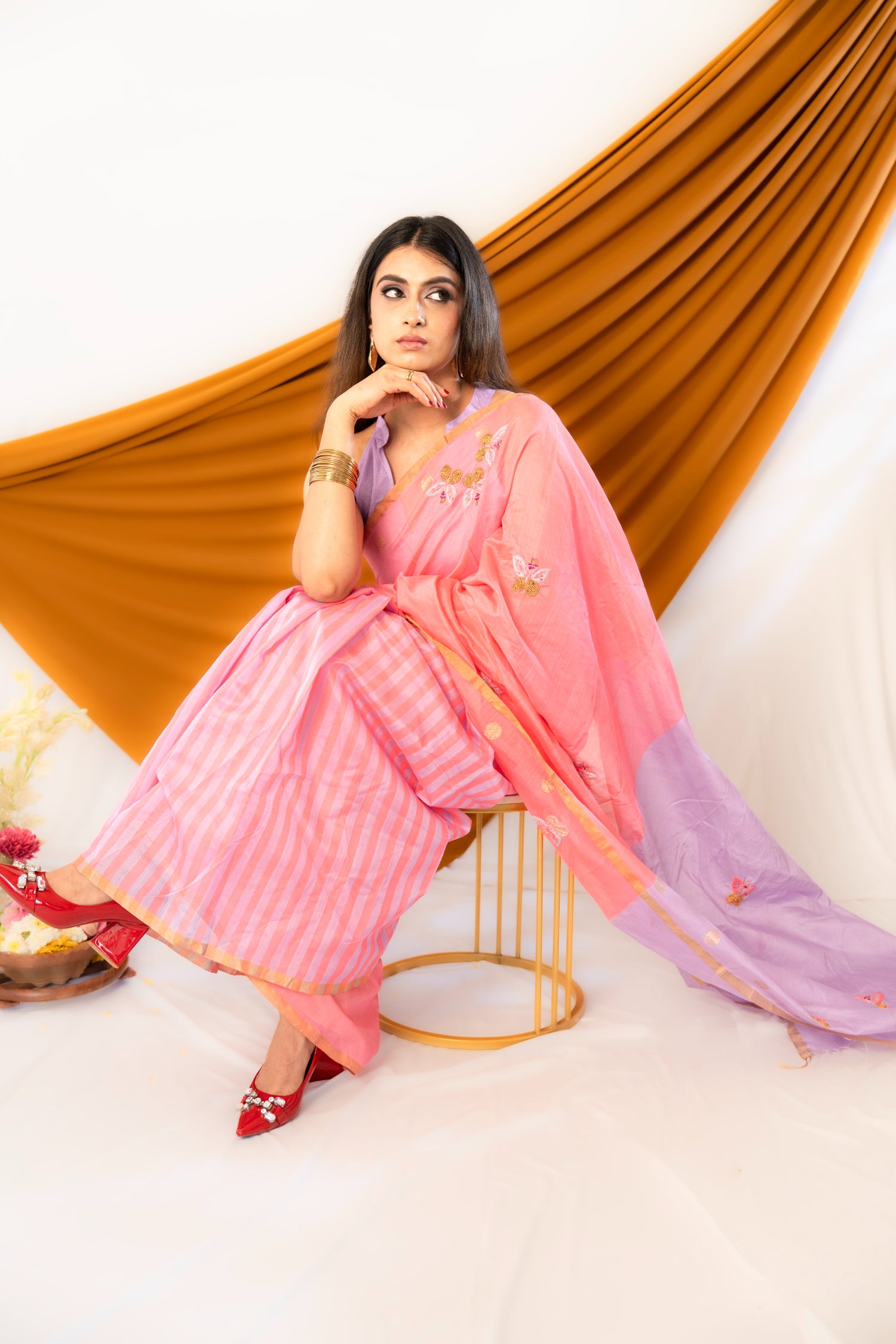 Butterfly Whispers – Chanderi Cotton Silk Saree with Sequin Butterfly Motifs - Kozylook