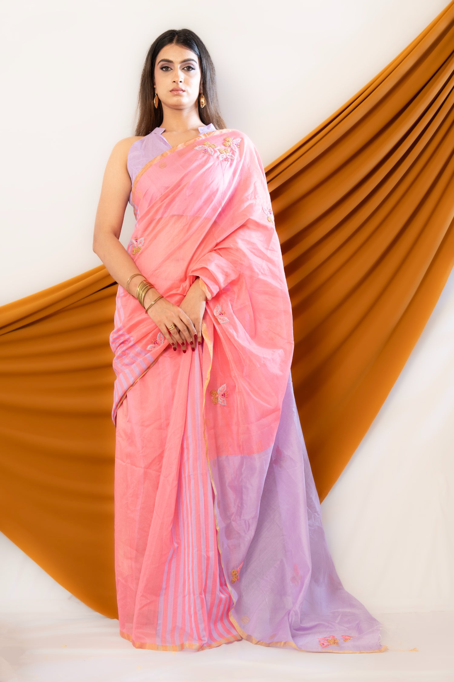 Butterfly Whispers – Chanderi Cotton Silk Saree with Sequin Butterfly Motifs - Kozylook