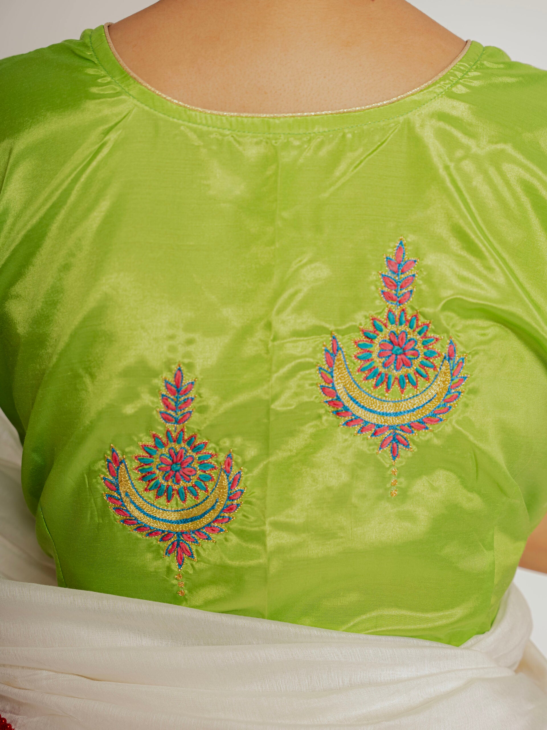 Jhumka – Red Silk Hand Embroidered Blouse (Non-Padded) - Kozylook