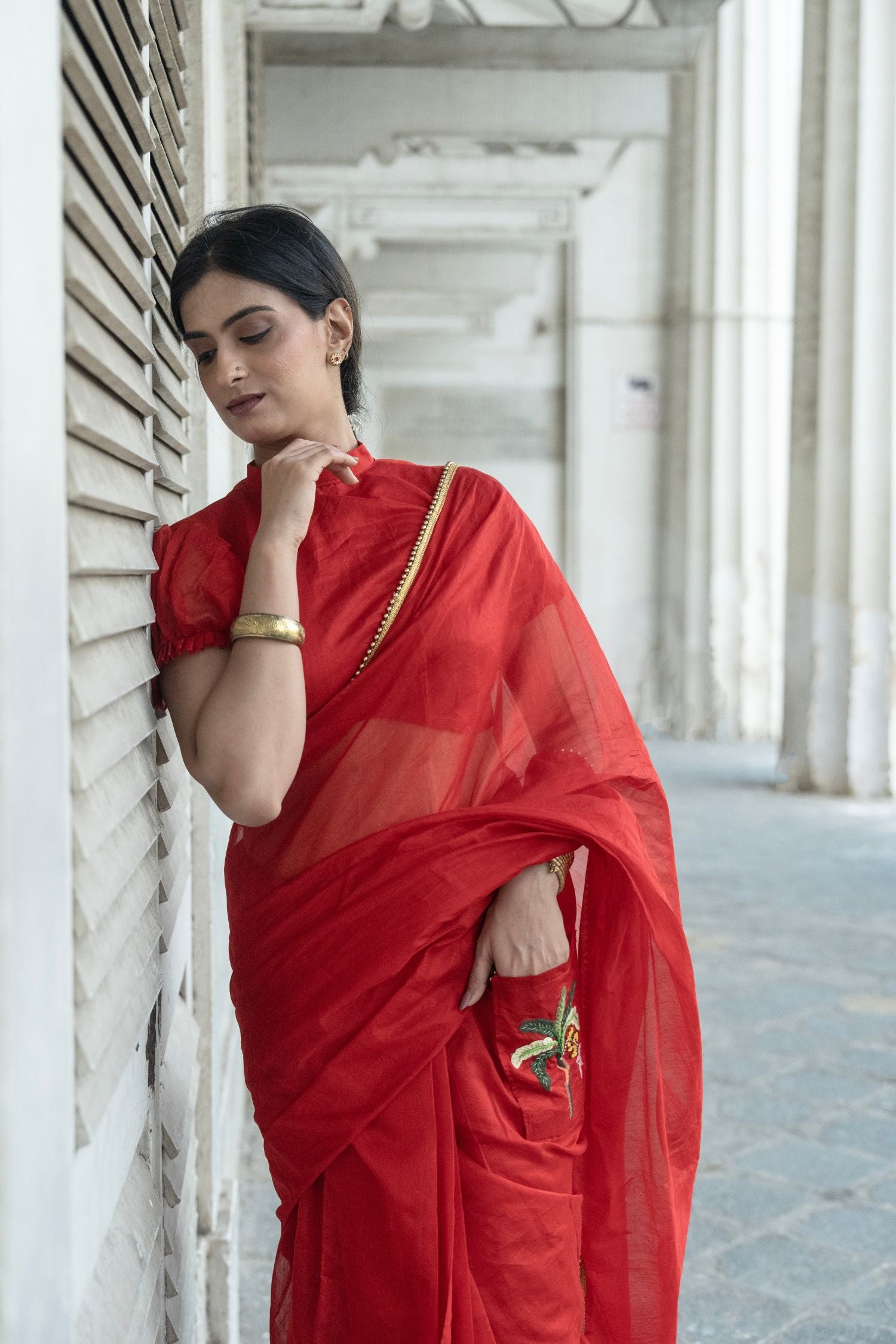 Vrindā – The Festive Red Chanderi Saree - Kozylook
