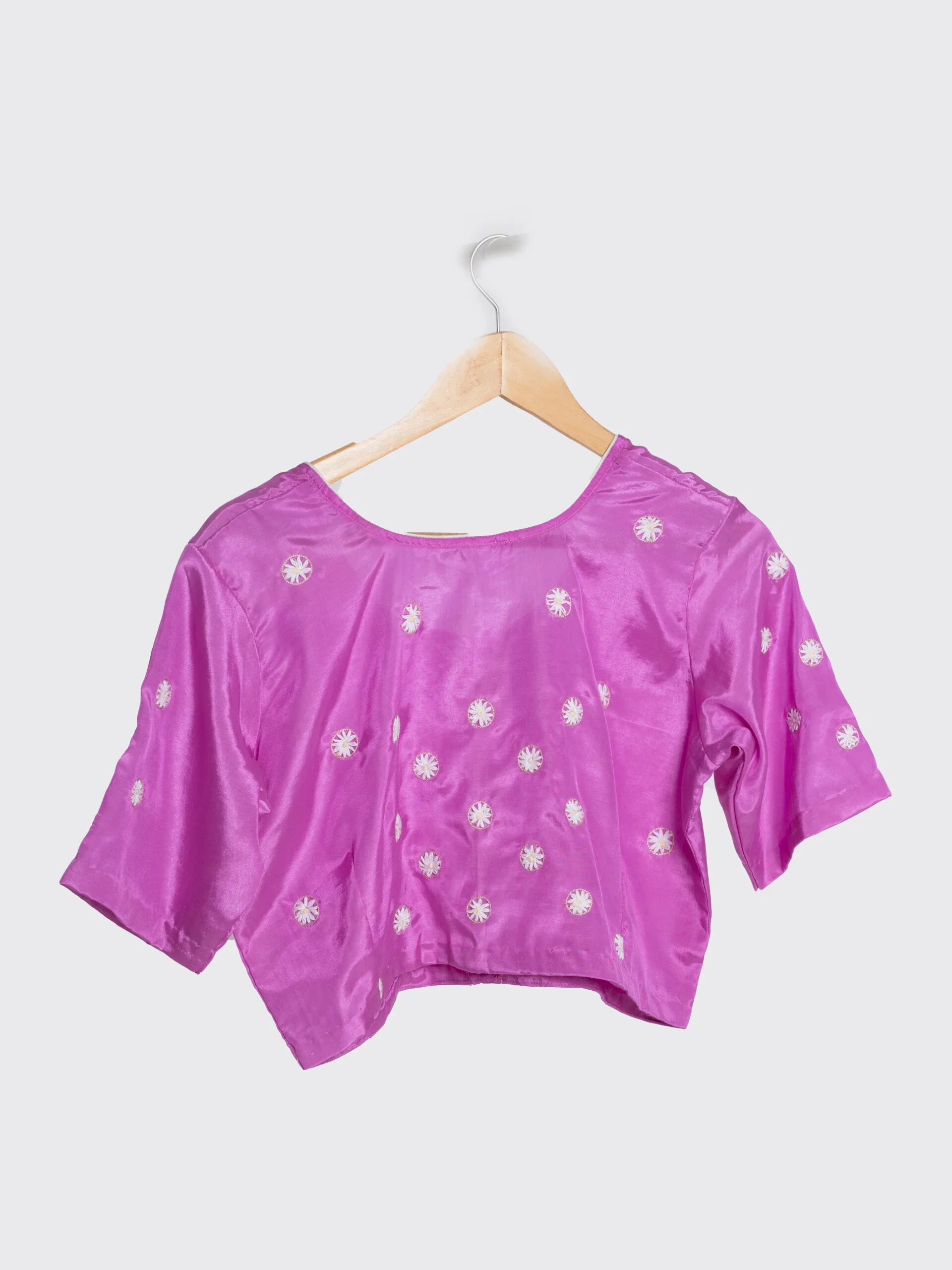 Blooming Blooms – Blue Cotton Silk Hand Embroidered Blouse (Non-Padded) - Kozylook