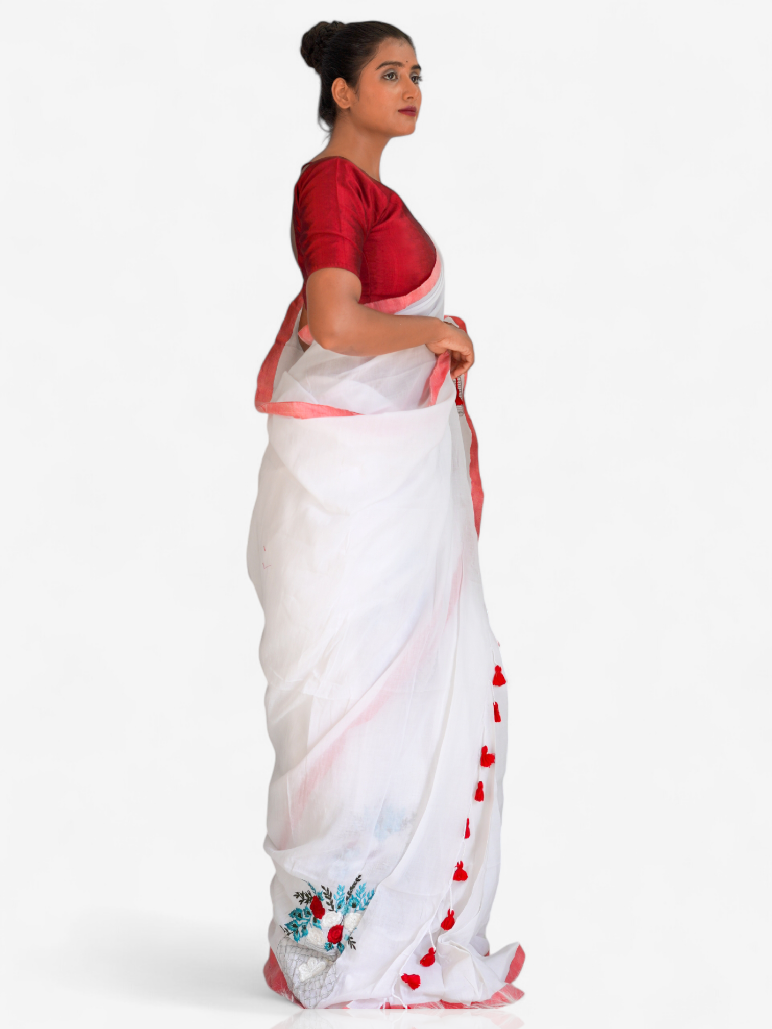 Thread Art Vase – Ready-to-Wear Pocket Saree with Floral Embroidery - Kozylook