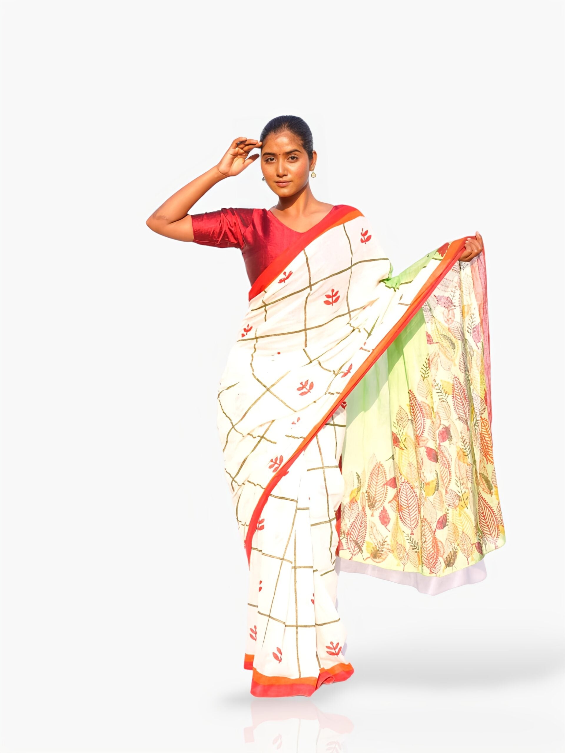 Song of Spring – Hand Block Printed Mulmul Cotton Saree - Kozylook