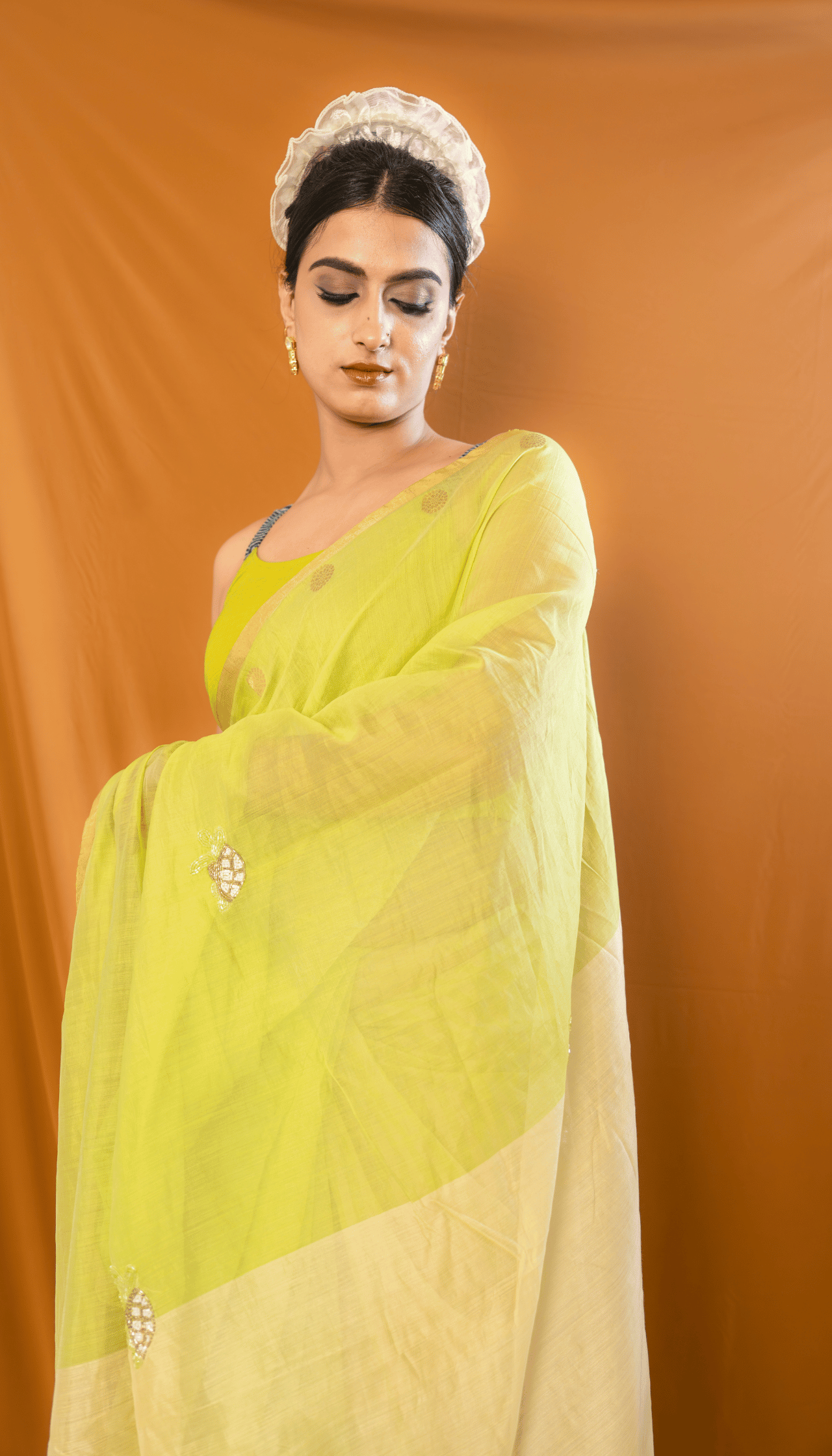 Turtle Threads – Chanderi Cotton Silk Saree with Sequin Turtle Motifs - Kozylook