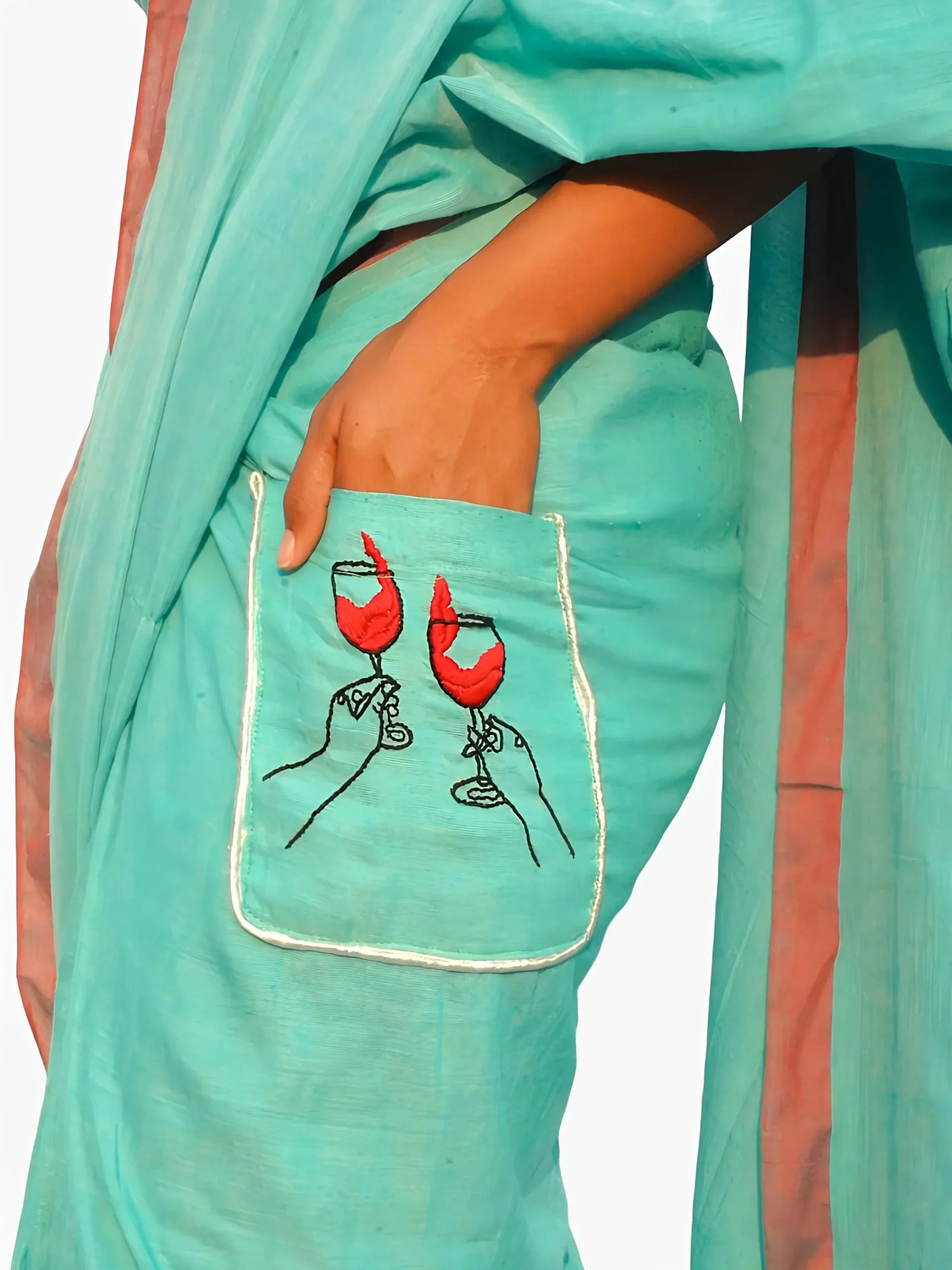 Cheers to Life – Ready to Wear Pocket Saree with Cheers Embroidery - Kozylook