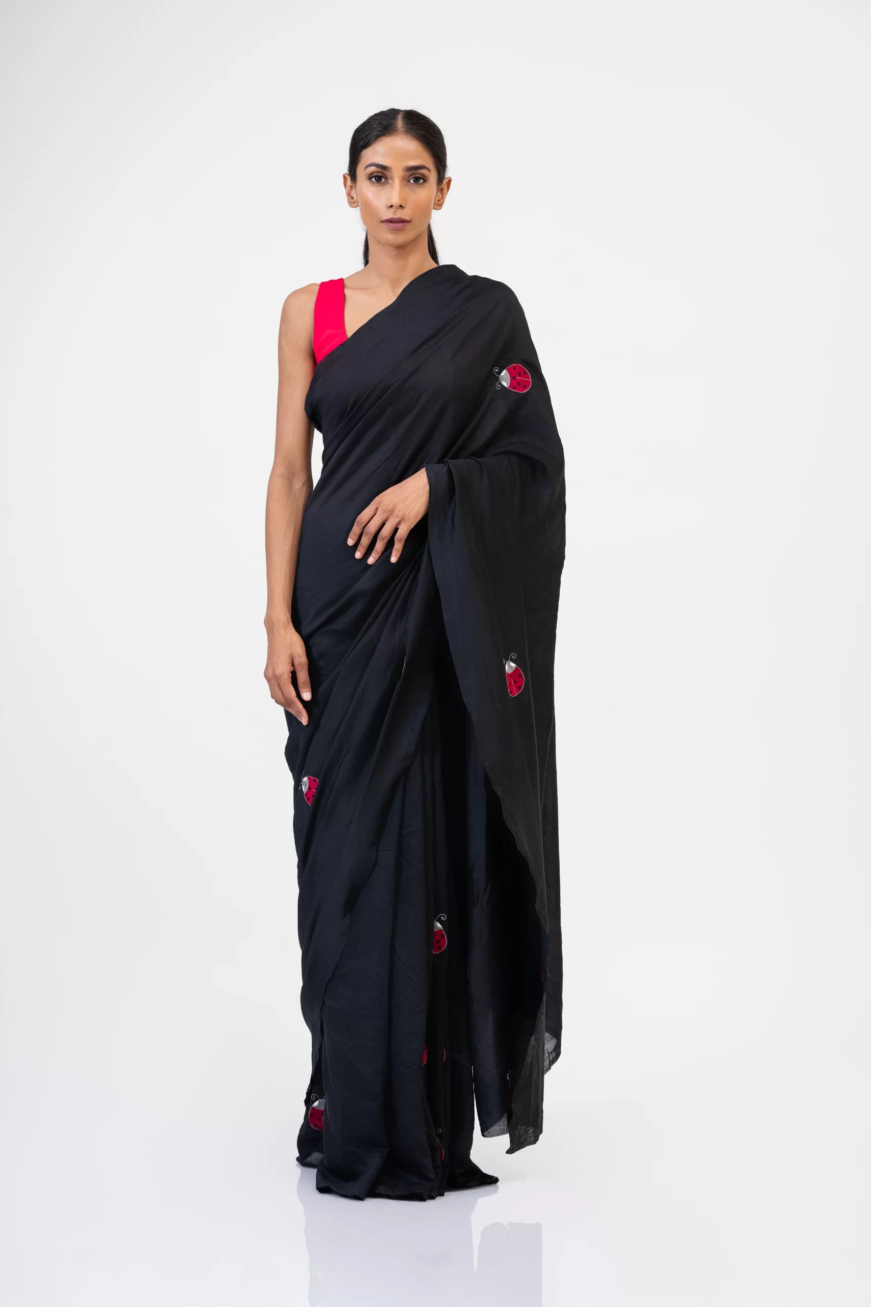 The Beetle Mania – Chanderi Silk Saree with Quirky Beetle Embroidery - Kozylook