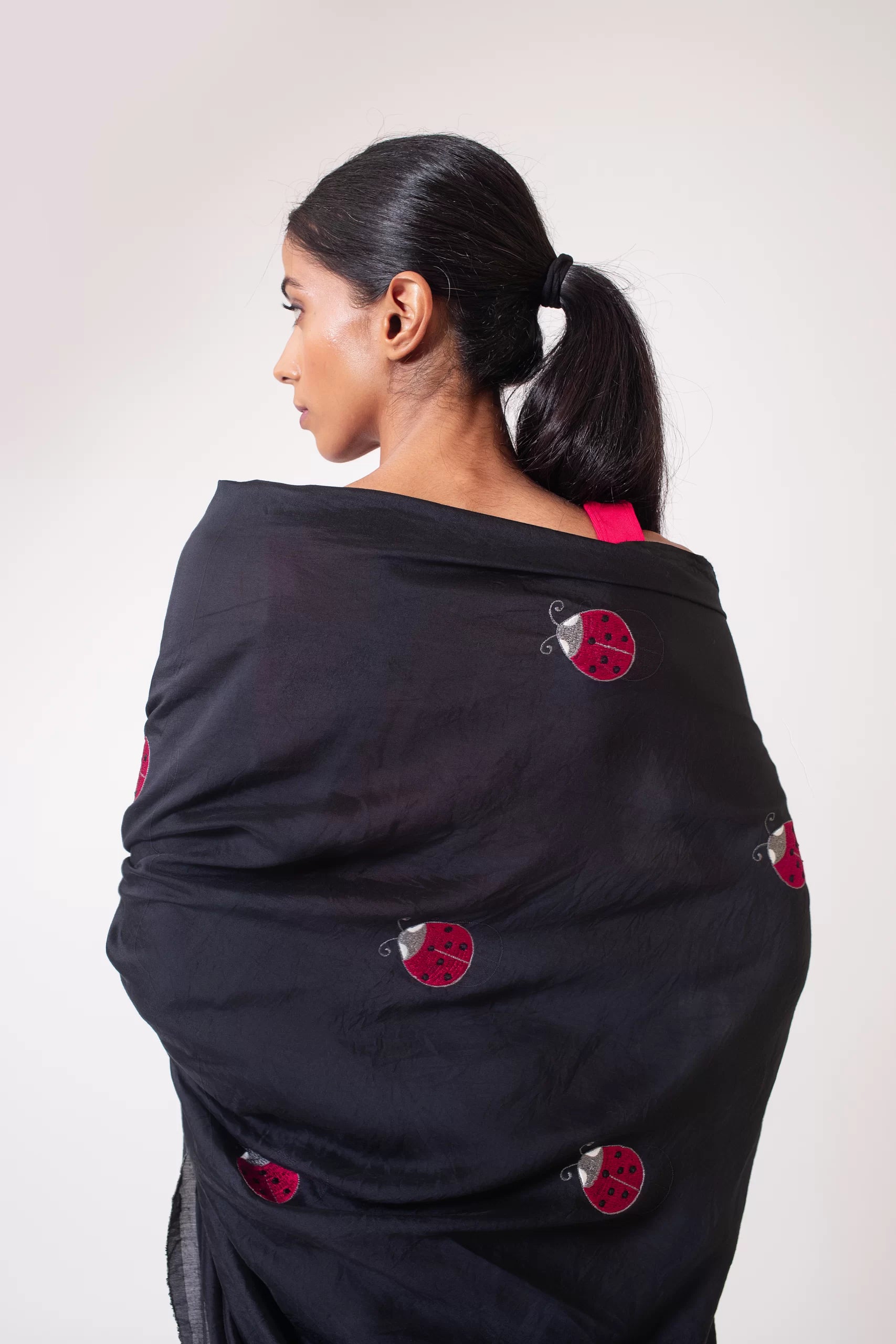 The Beetle Mania – Chanderi Silk Saree with Quirky Beetle Embroidery - Kozylook