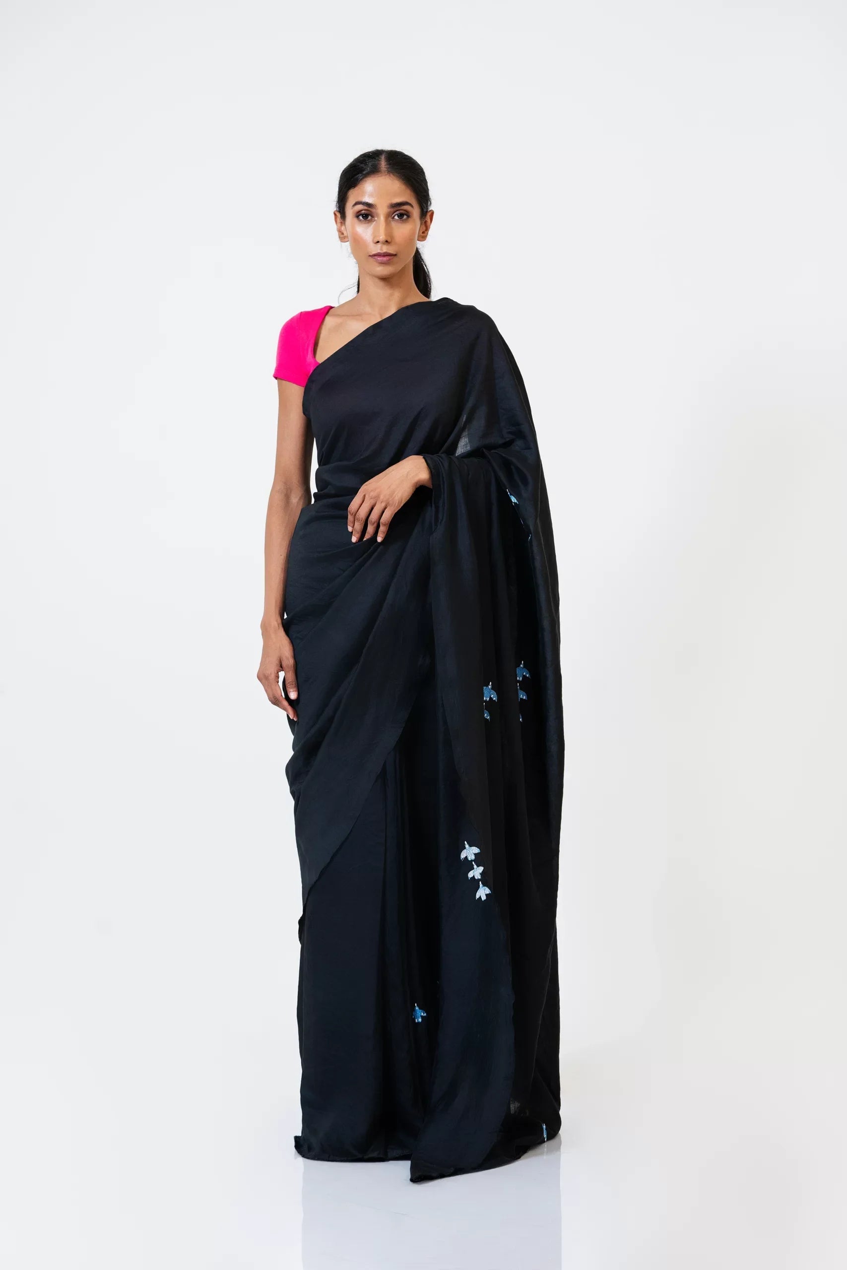 Birdsong Serenade – Chanderi Silk Saree with Bird Embroidery - Kozylook