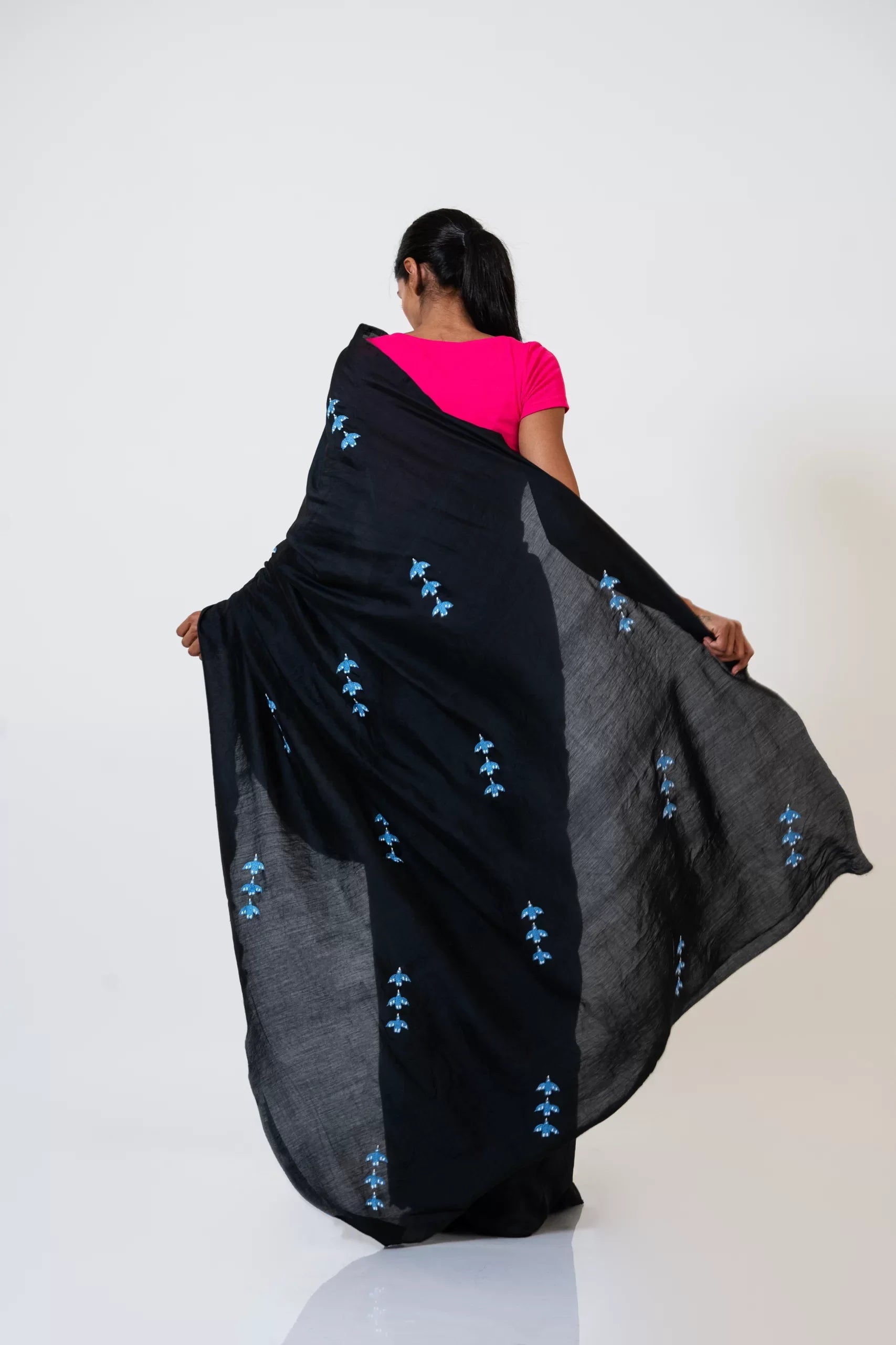 Birdsong Serenade – Chanderi Silk Saree with Bird Embroidery - Kozylook