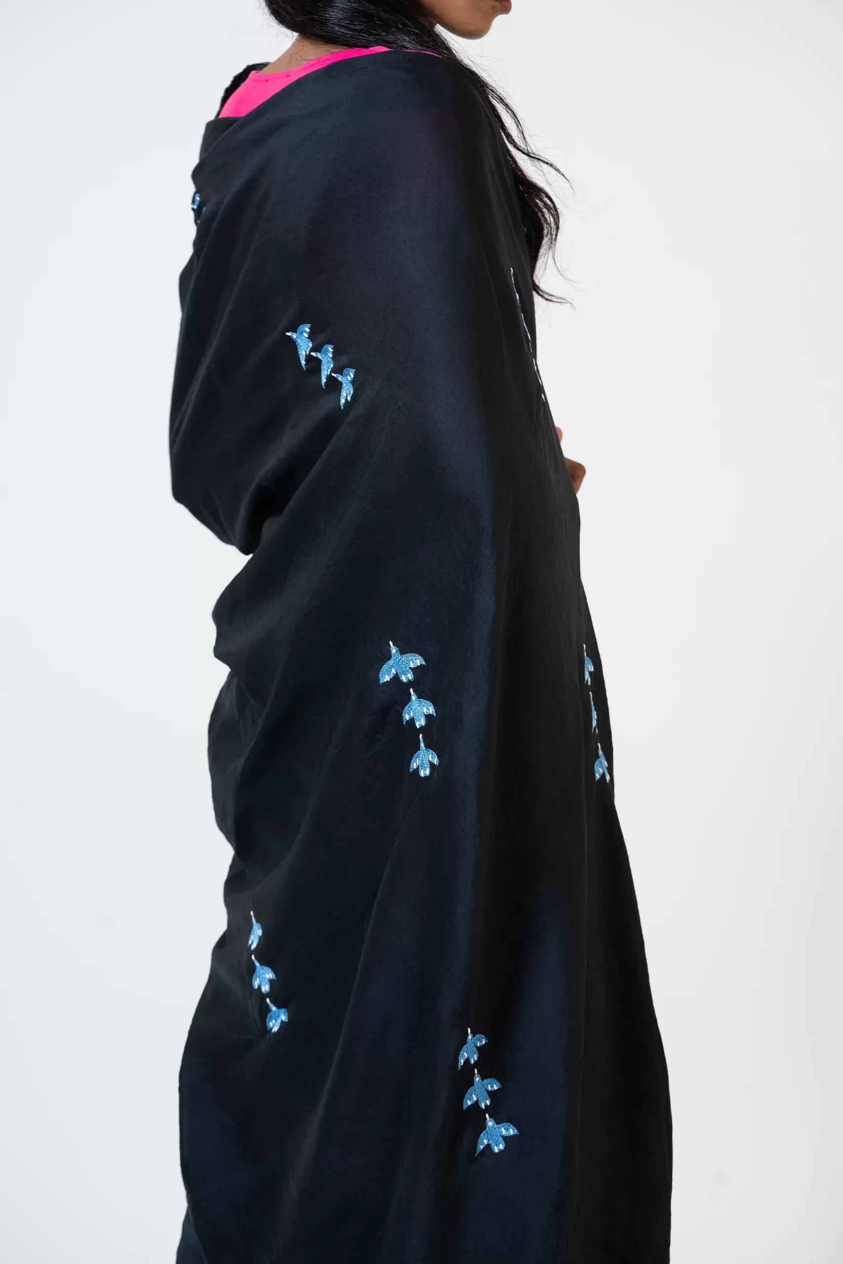 Birdsong Serenade – Chanderi Silk Saree with Bird Embroidery - Kozylook