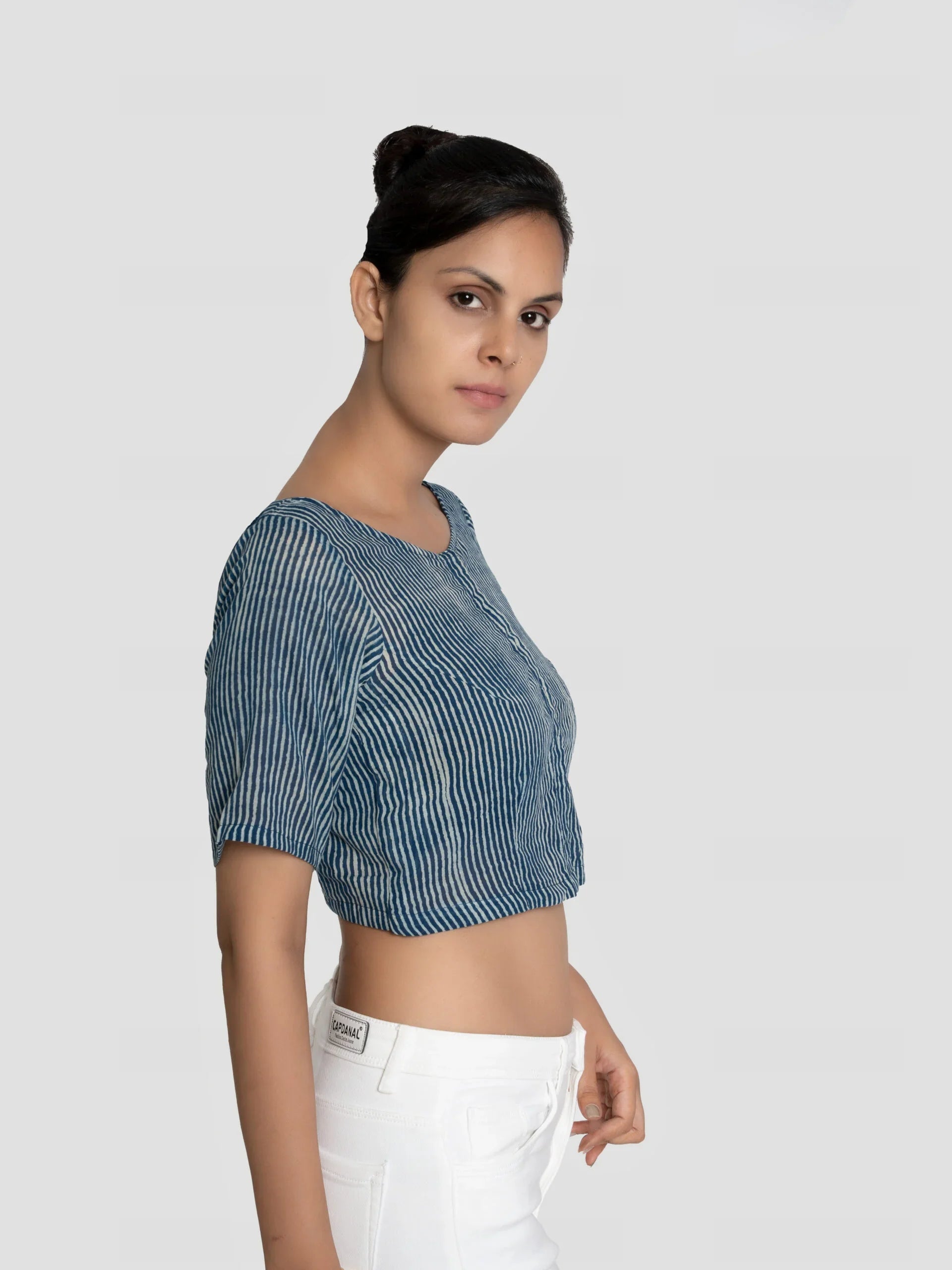 🎁 BlueHive – Indigo Hand Dyed Cotton Blouse (Non-Padded, Front Hook Opening) (100% off) - Kozylook