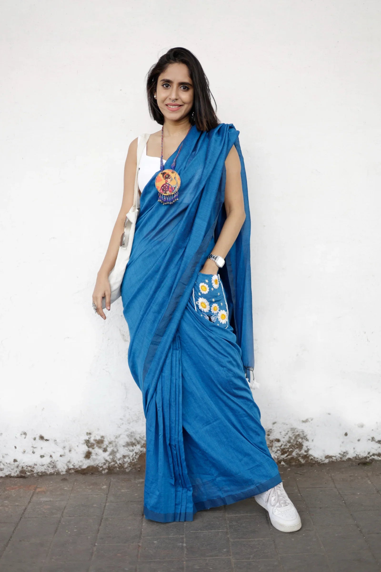 Daisy Dawn – Ready to Wear Pocket Saree with Floral Embroidery - Kozylook