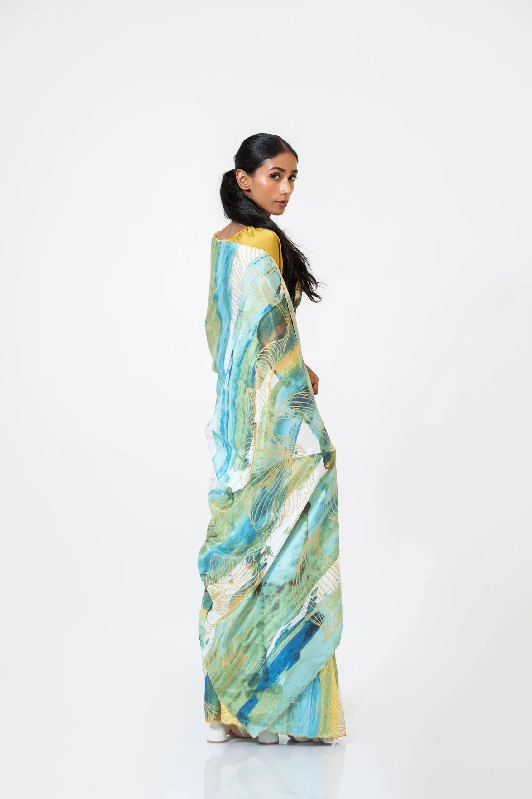 Drifting Clouds of Dreams – Cotton Silk Saree with Digital Print & Embroidered Edges - Kozylook