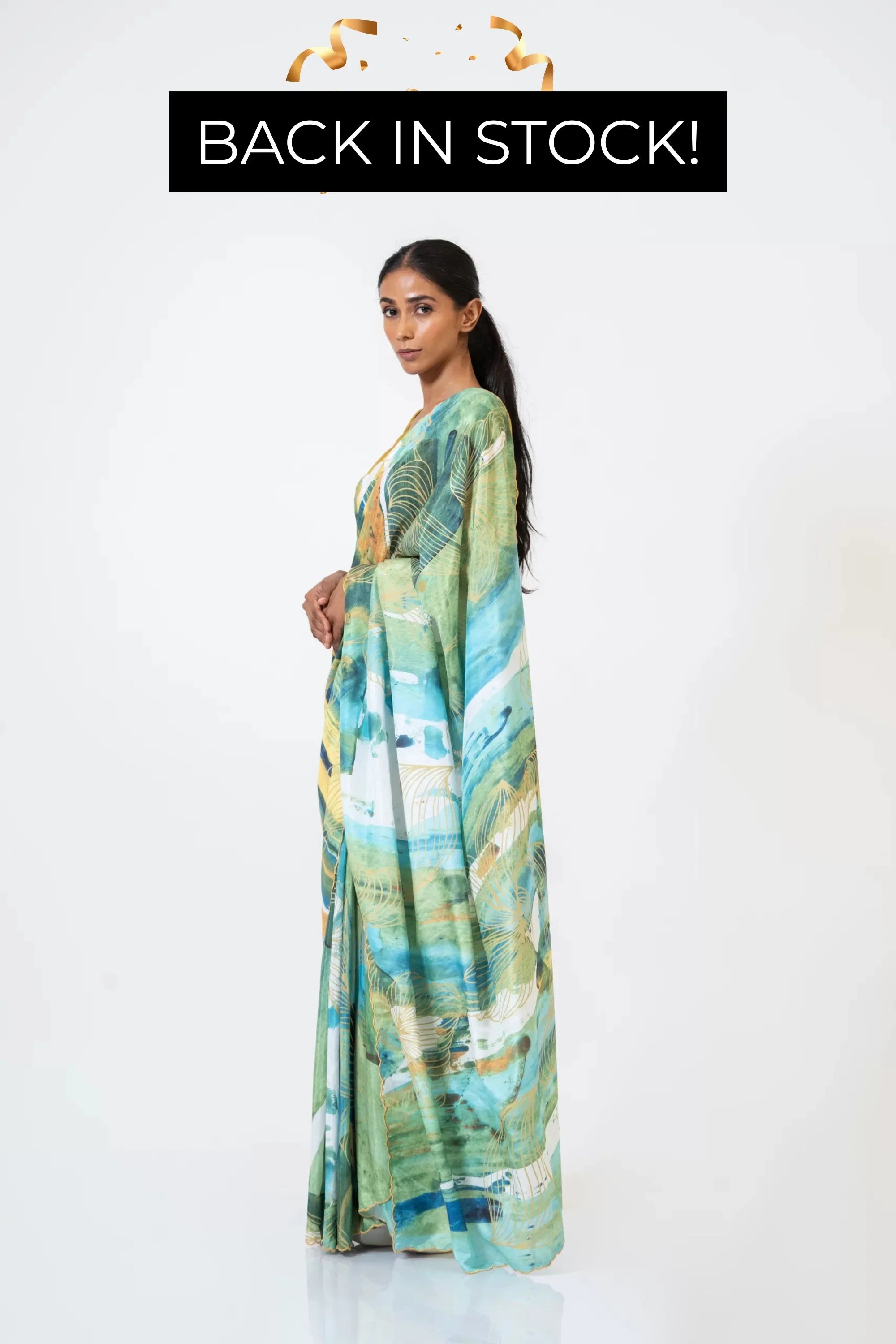 Drifting Clouds of Dreams – Cotton Silk Saree with Digital Print & Embroidered Edges - Kozylook