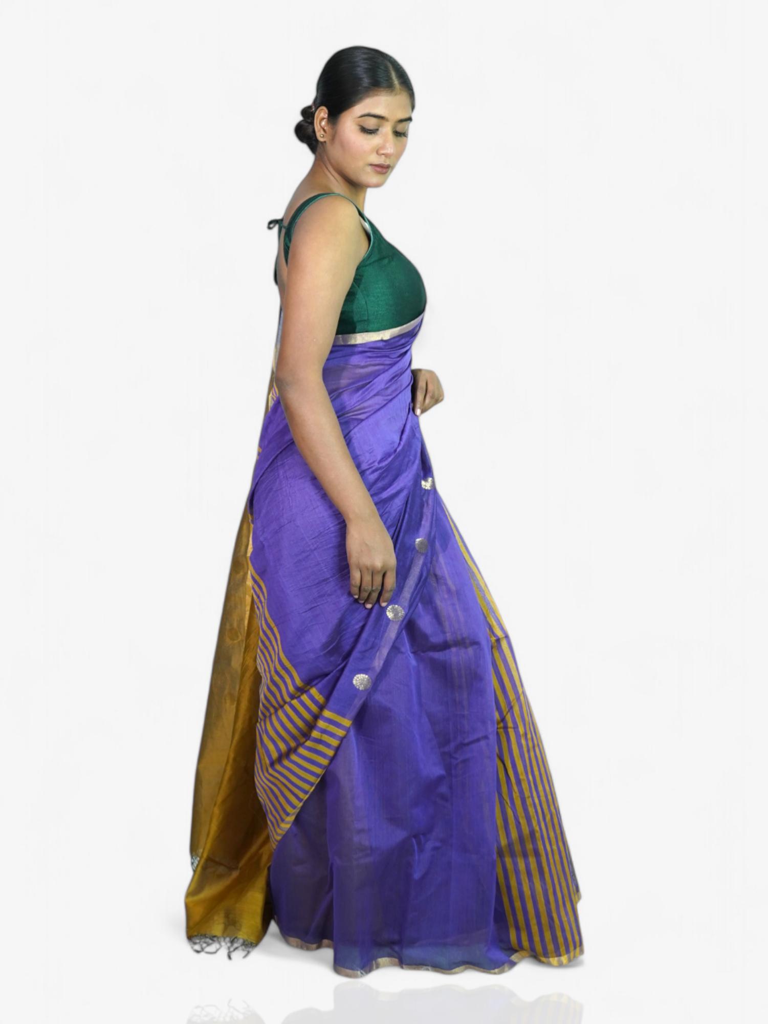 Orchid Glow – Chanderi Cotton Silk Saree with Stripes & Dot Detailing - Kozylook