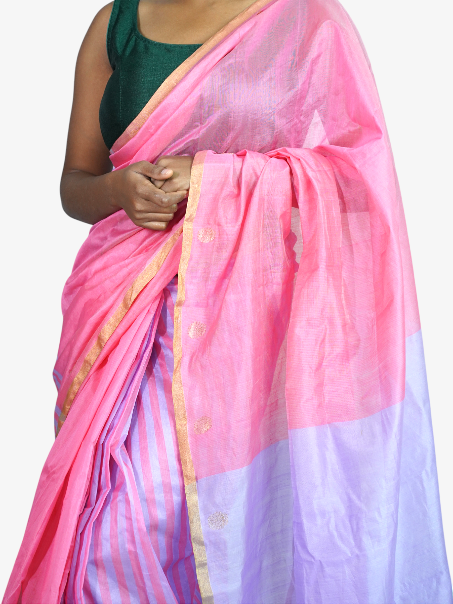 Rosy Twilight – Chanderi Cotton Silk Saree with Stripes in Mauve & Pink - Kozylook