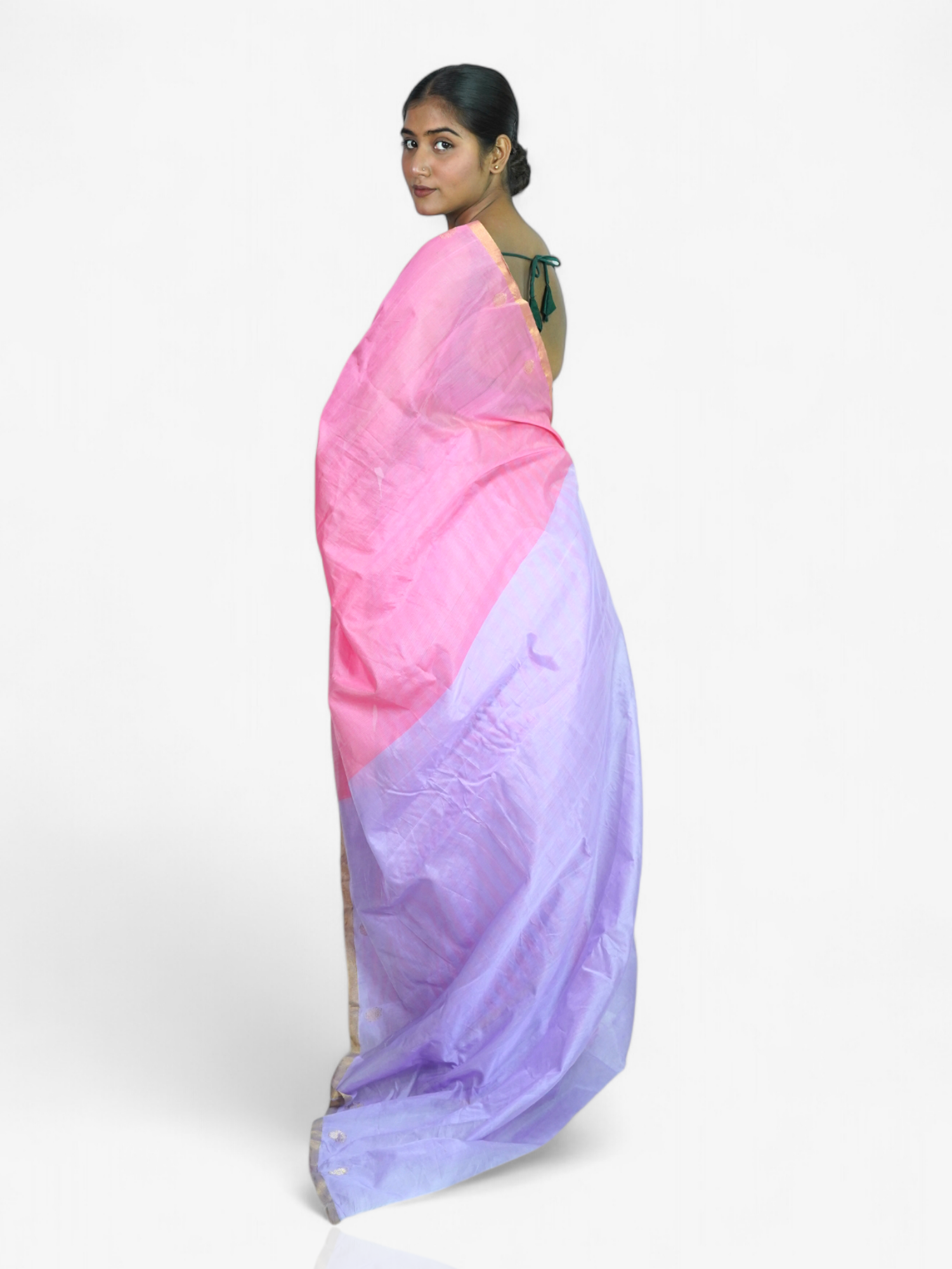 Rosy Twilight – Chanderi Cotton Silk Saree with Stripes in Mauve & Pink - Kozylook