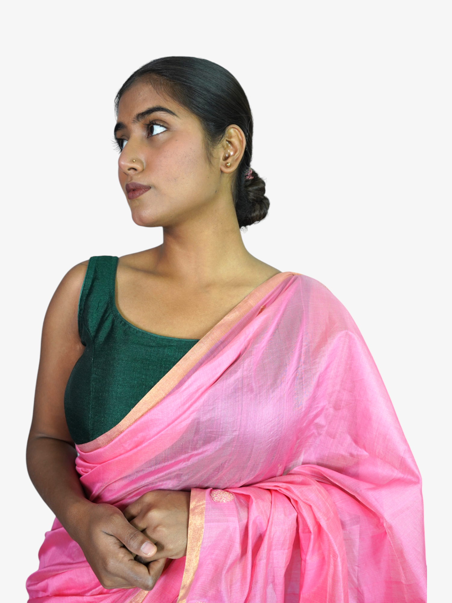 Rosy Twilight – Chanderi Cotton Silk Saree with Stripes in Mauve & Pink - Kozylook