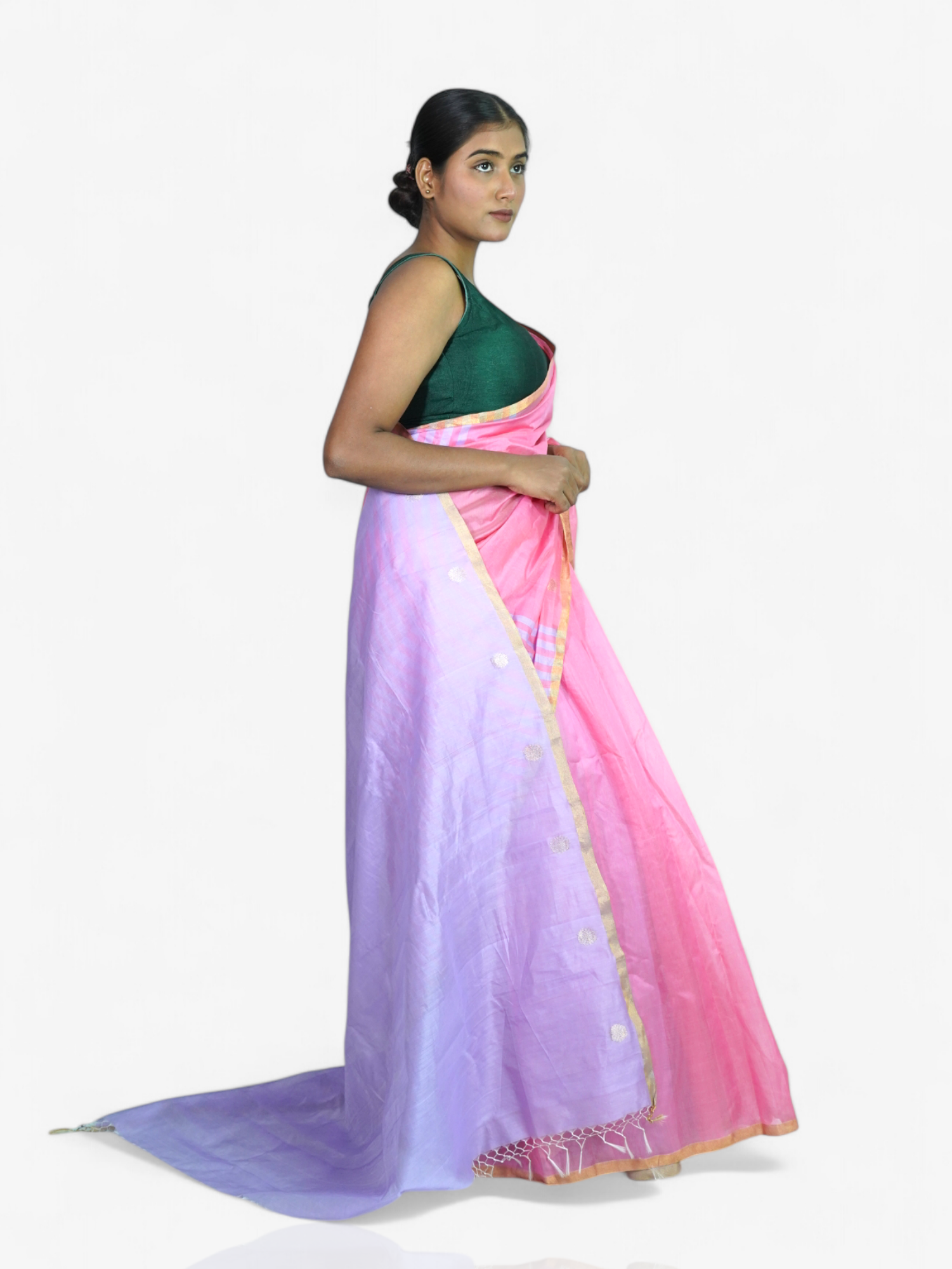 Rosy Twilight – Chanderi Cotton Silk Saree with Stripes in Mauve & Pink - Kozylook