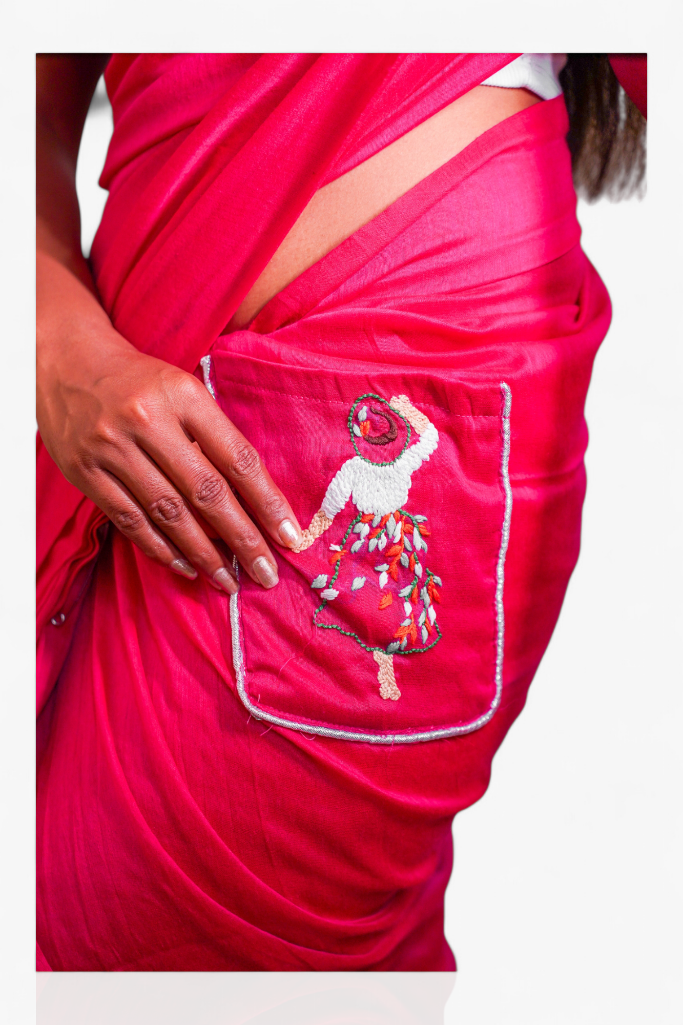 Nostalgia – Ready-to-Wear Pocket Saree with Doll Embroidery - Kozylook
